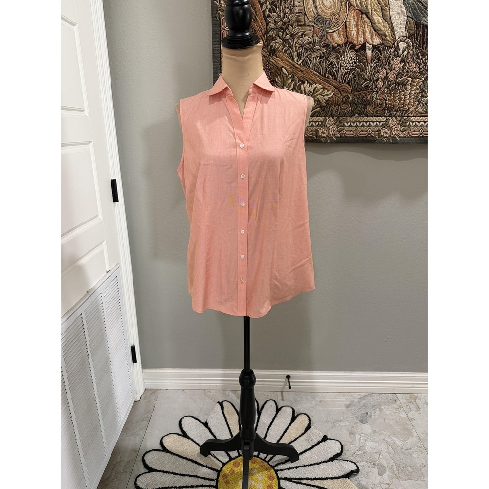 Talbots Blouse Womens 10 Pink Sleeveless‎ Button Front Collared Cotton Top